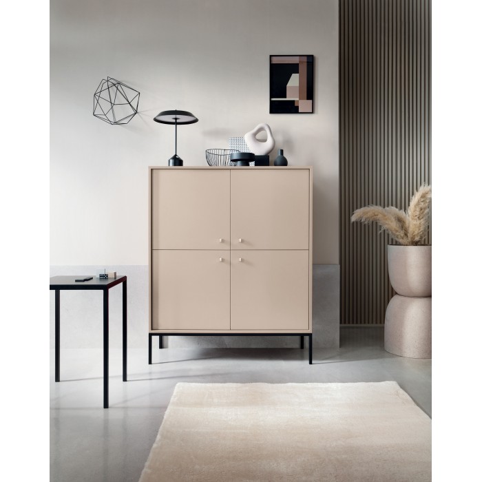 MOLLY 104 cm Vitrine Hoche Kommode 4-türig auf Schwarzbeine - Beige