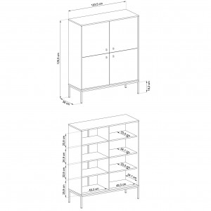 MOLLY 104 cm Vitrine Hoche Kommode 4-türig auf Schwarzbeine - Beige 8/9