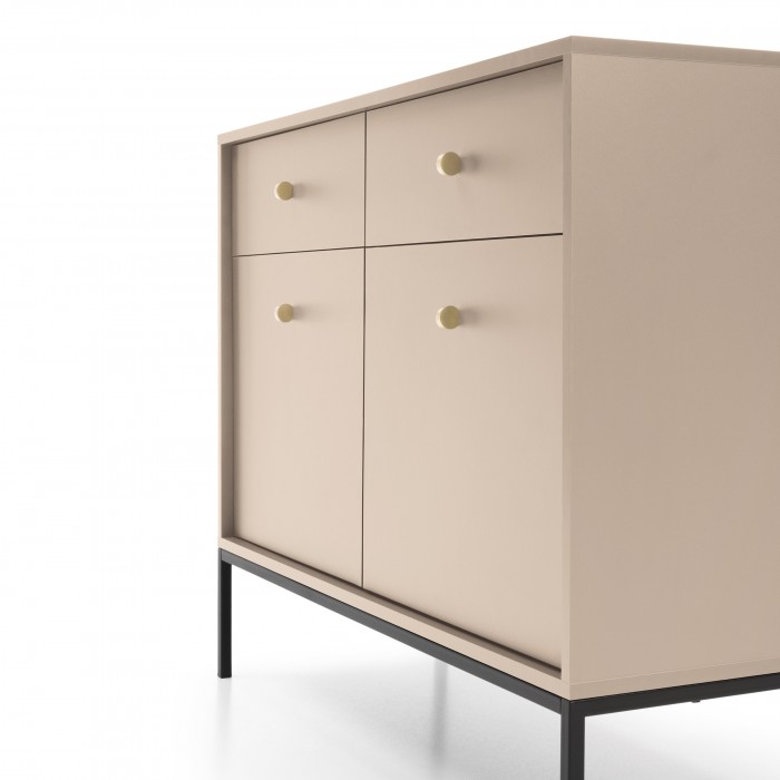 MOLLY 104 cm Kommode 2-türige mit 2 Schubladen auf Schwarzbeine - Beige