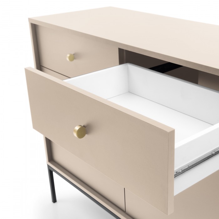 MOLLY 154 cm Kommode dreitürige mit 3 Schubladen  auf Schwarzbeine - Beige