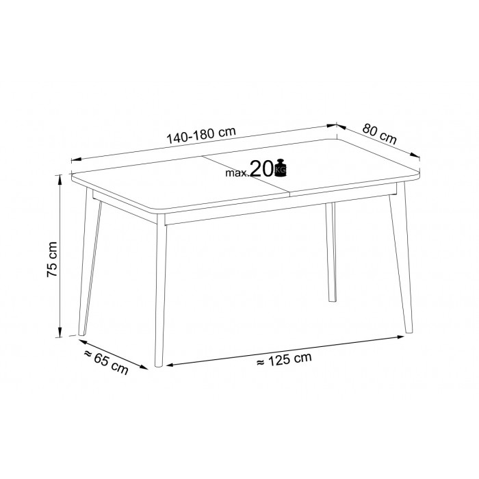 Ausziehtisch Tisch Küchentisch Esstisch auf Braun Holzbeinen NODIS 140 cm bis 180 cm - Weiß