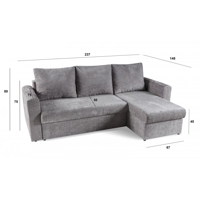Ecksofa mit Schlaffunktion und Bettzeugablage SKY Grau