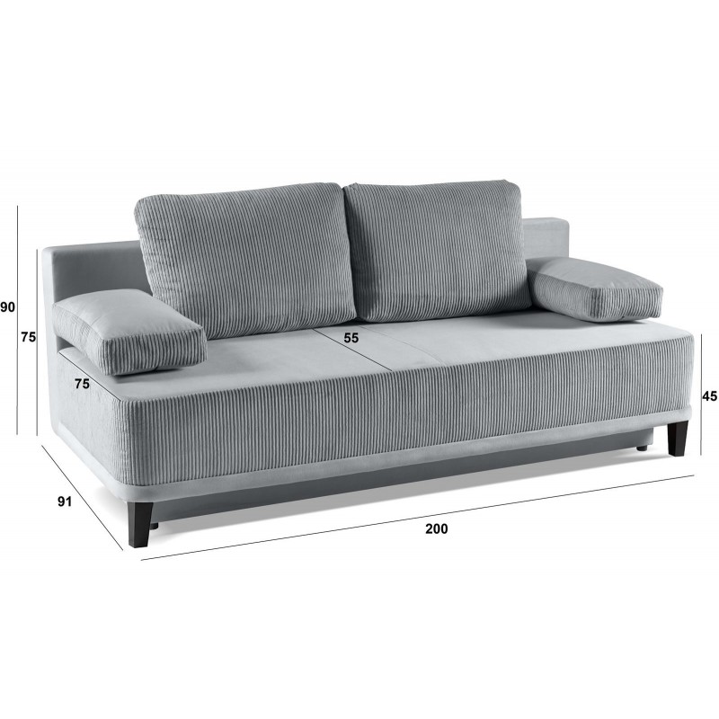 Cord Sofa mit Schlaffunktion und Bettzeugablage ROSSO Grau 6/9