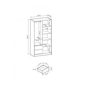 Zweitüriger Kleiderschrank mit Schubladen Nelly 2D, handgefertigte Eichenlatten 4/9