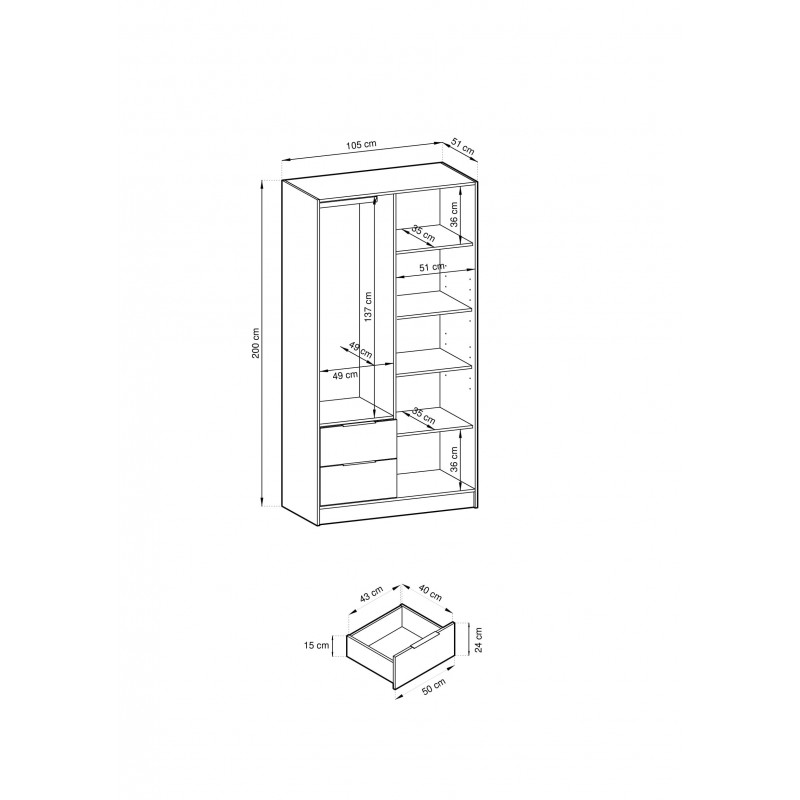 Graphit Kleiderschrank Nelly 2D mit Lamellenschubladen 4/9