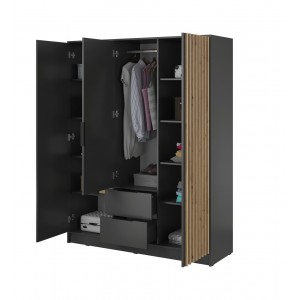 Nelly Graphit-Kippschrank mit 3D-Lamellen mit Spiegel und Schubladen 2/9