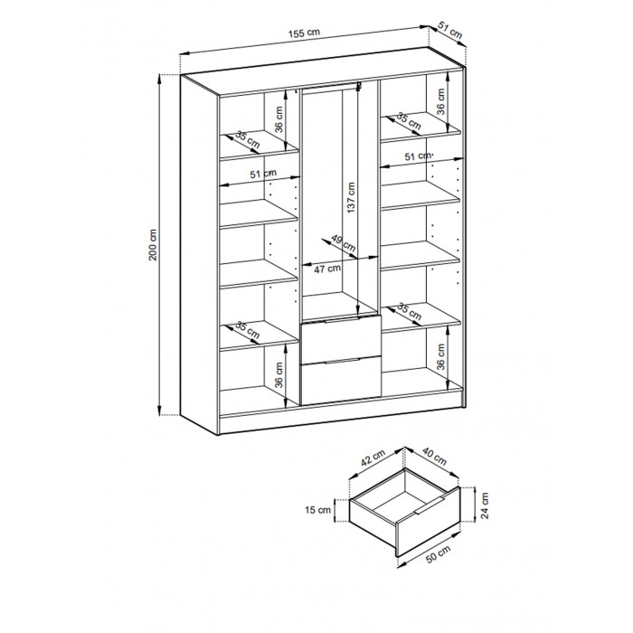 Nelly Graphit-Kippschrank mit 3D-Lamellen mit Spiegel und Schubladen