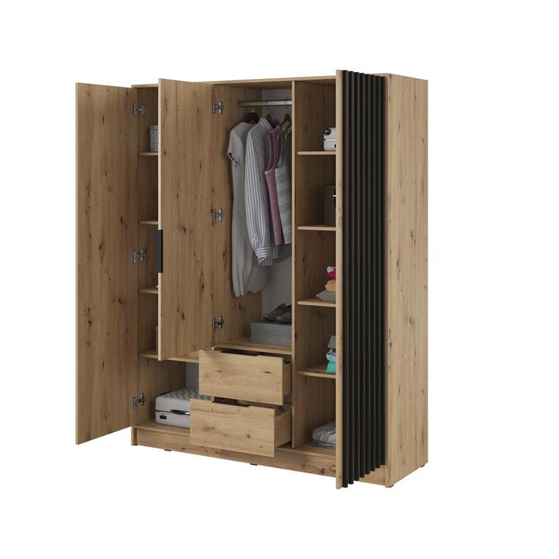 Dreitüriger Kleiderschrank Nelly mit 3D-Lamellen, Artisan Oak mit Schubladen 2/9