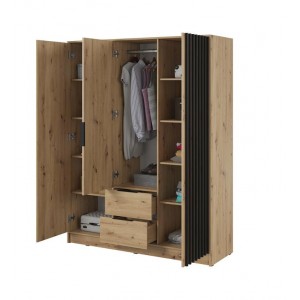 Dreitüriger Kleiderschrank Nelly mit 3D-Lamellen, Artisan Oak mit Schubladen 2/9