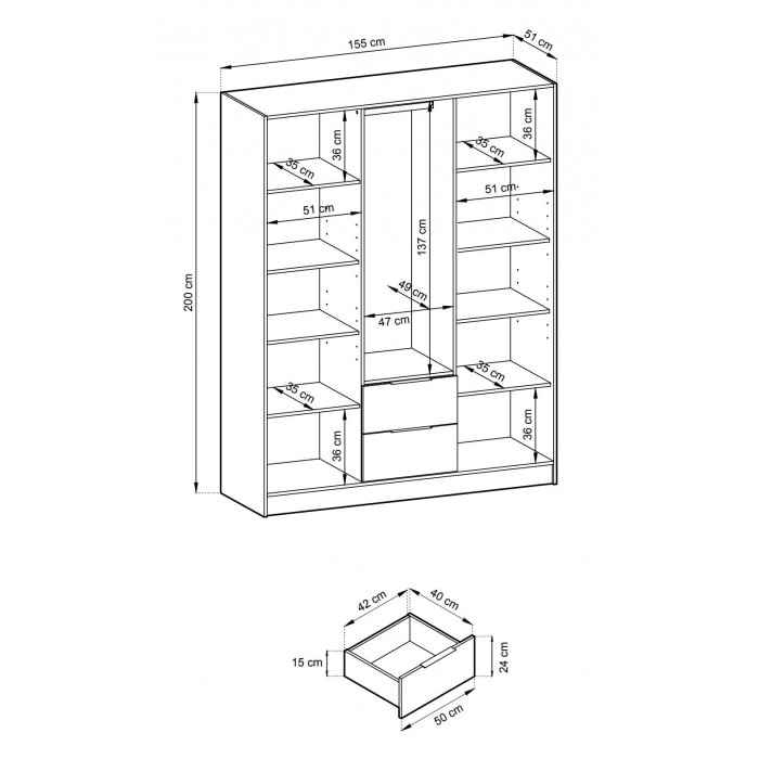 Graphit 3-türiger Kleiderschrank Nelly mit 3D-Lamellen mit Schubladen