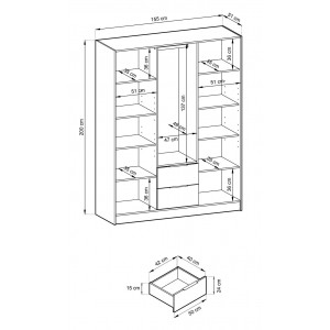 Graphit 3-türiger Kleiderschrank Nelly mit 3D-Lamellen mit Schubladen 4/9