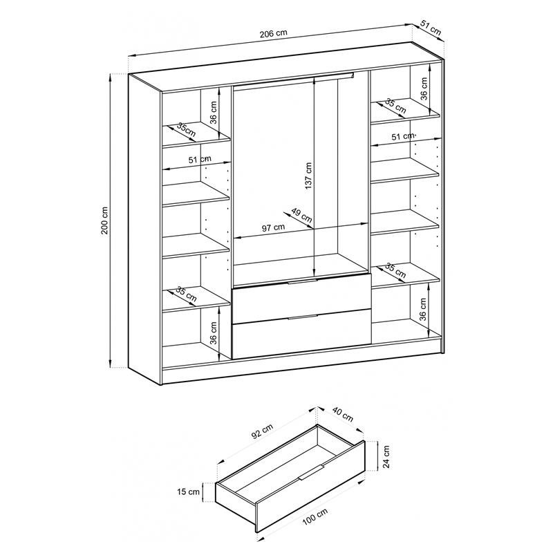 Nelly 4D Kippschrank mit Lattenrost mit Spiegel und Schubladen aus handwerklicher Eiche 4/9