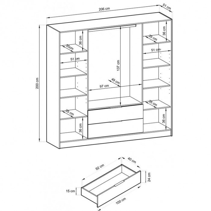 Nelly Kippschrank mit Lamellen, viertürig mit Schubladen, Artisan Oak