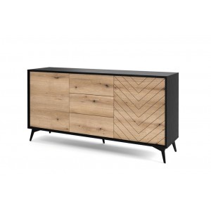 DIAMOND große Wohnzimmerkommode mit Schubladen / Eiche evoke + schwarz matt 1/9