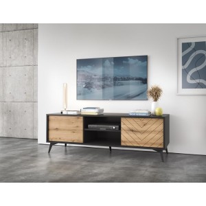 DIAMOND RTV-Schrank im skandinavischen Stil / Eiche evoke + schwarz matt 3/9