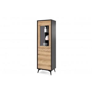 DIAMOND Hochschrank für modernes Wohnzimmer / Eiche evoke + schwarz matt 1/9