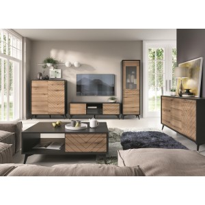 DIAMOND Hochschrank für modernes Wohnzimmer / Eiche evoke + schwarz matt 7/9