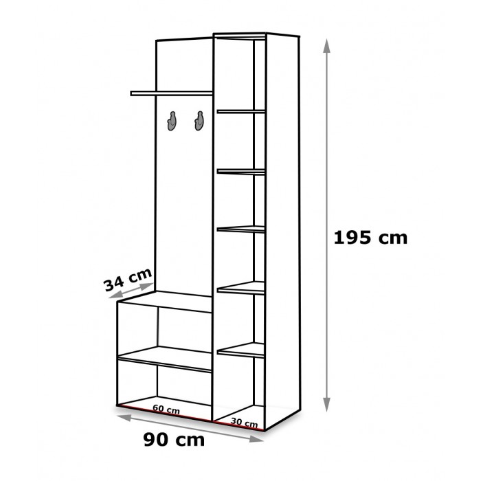 Garderobe mit Spiegel Schuhschrank zwei Kleiderbügeln vielen Innenregalen – GREEN Weiß