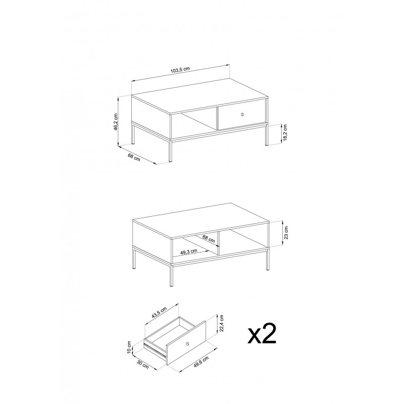 MOLLY Kaffeetisch Couchtisch mit Schublade auf Goldbeine - Beige 4/9