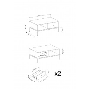 MOLLY Kaffeetisch Couchtisch mit Schublade auf Goldbeine - Beige 4/9