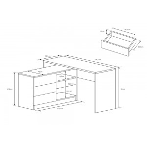 Eckschreibtisch Schreibtisch universal mit 3 Schubladen - SMART Weiß 4/9