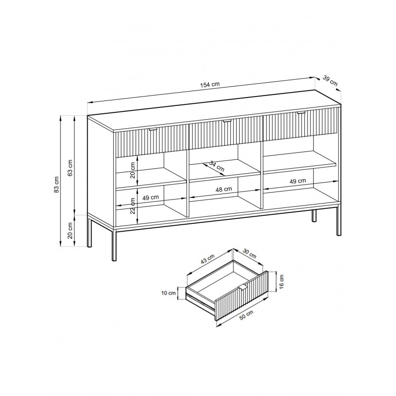 NOVA 154 cm 3-türig Kommode mit 3 Schubladen auf Schwarzbeine mit Schwarzgriffe - Grün 5/9