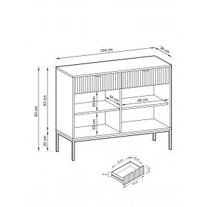 NOVA 104 cm Geriffelt Kommode 2-türig mit 2 Schubladen Schwarzbeine und Goldgriffe - Grün 6/9