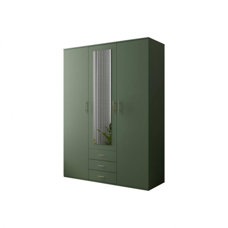 Drehtürenschrank Kleiderschrank mit Spiege 3 Schubladen und 3 Türen GREEN 150 cm Grün