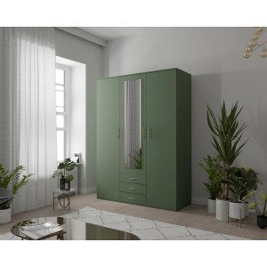 Drehtürenschrank Kleiderschrank mit Spiege 3 Schubladen und 3 Türen GREEN 150 cm Grün 2/9