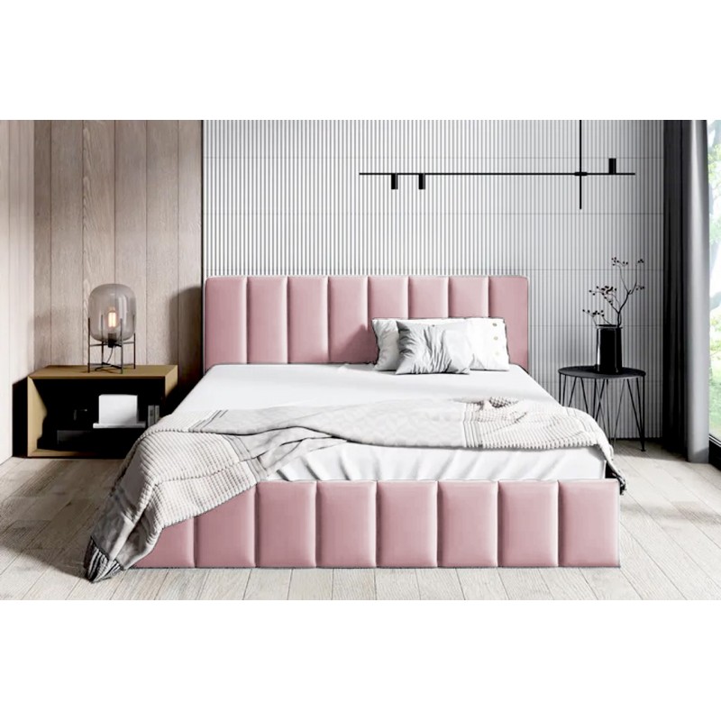 NINA 140 x 200 cm Doppelbett Polsterbett mit Kopfstütze und Bettkasten Rosa