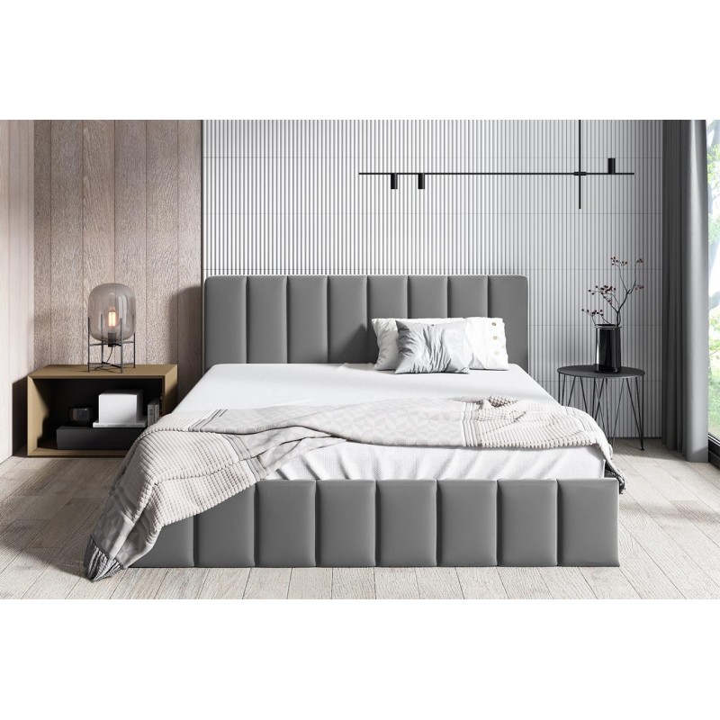 NINA 160 x 200 cm Doppelbett Polsterbett mit Kopfstütze und Bettkasten Grau