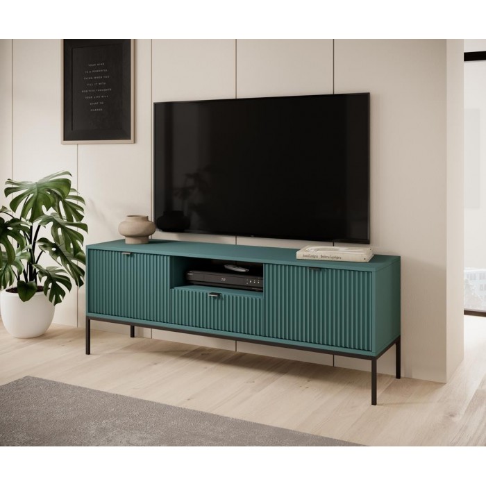 NOVA 154 cm RTV-Schrank TV-Tisch auf Schwarzbeine mit Schwarzgriffe - Grün