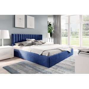 FAME 140 x 200 cm Doppelbett Polsterbett Bett mit dekorativ Kopfstütze und Bettkasten FAME 140 x 200 cm Blau Dunkelblau 1/9