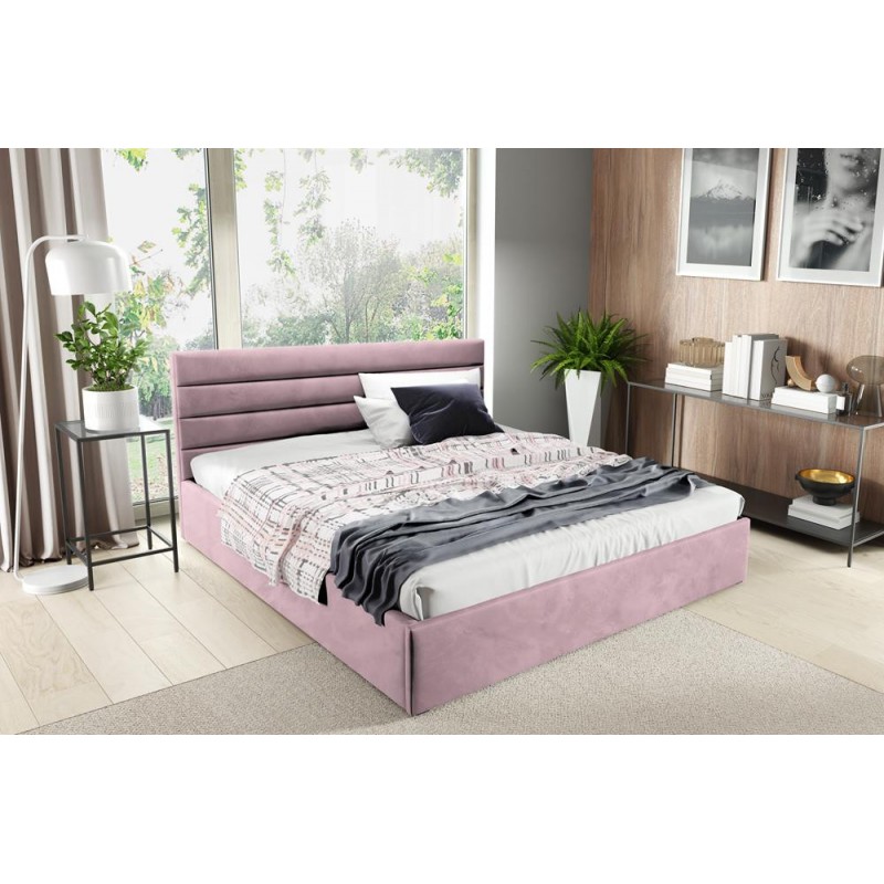 BELLA 140 x 200 cm Doppelbett Polsterbett Bett mit dekorativ Kopfstütze und Bettkasten BELLA 140 x 200 cm Rosa 1/9