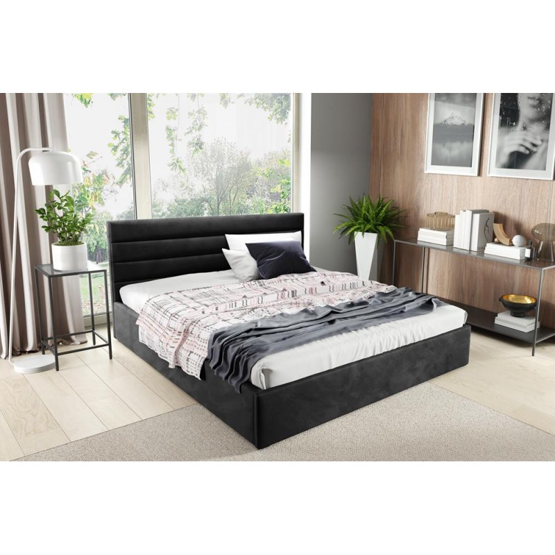 Doppelbett Polsterbett Bett mit dekorativ Kopfstütze und Bettkasten BELLA 180 x 200 cm Schwarz
