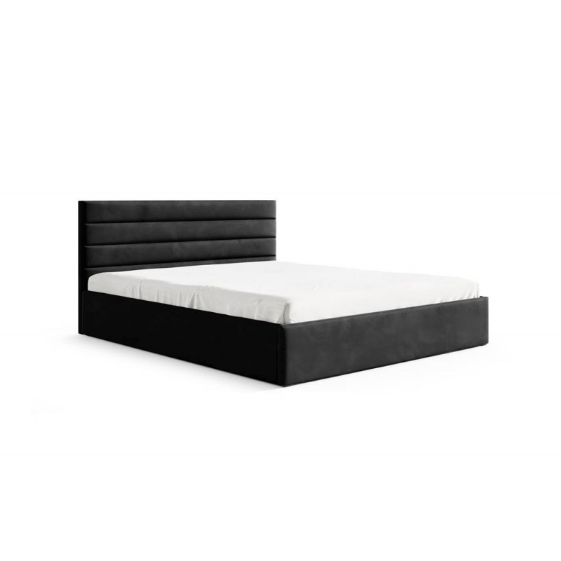 Doppelbett Polsterbett Bett mit dekorativ Kopfstütze und Bettkasten BELLA 180 x 200 cm Schwarz 2/9