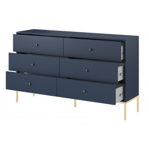 MOLLY 154 cm Kommode mit 6 Schubladen Gold Metallgriff und Goldbeine - Dunkelblau 2/9