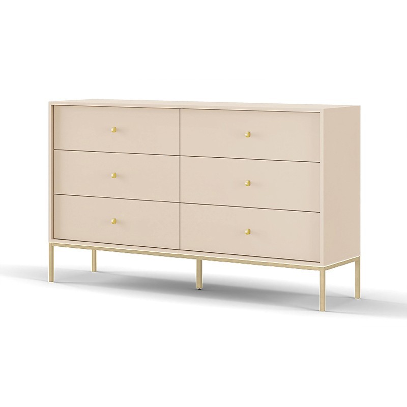 MOLLY 154 cm Kommode mit 6 Schubladen Gold Metallgriff Goldbeine - Beige
 1/9