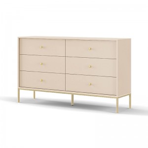 MOLLY 154 cm Kommode mit 6 Schubladen Gold Metallgriff Goldbeine - Beige
 1/9