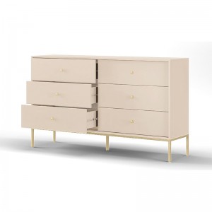 MOLLY 154 cm Kommode mit 6 Schubladen Gold Metallgriff Goldbeine - Beige
 2/9