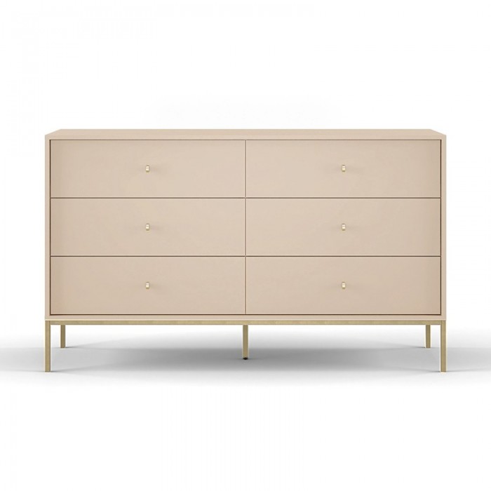 MOLLY 154 cm Kommode mit 6 Schubladen Gold Metallgriff Goldbeine - Beige
