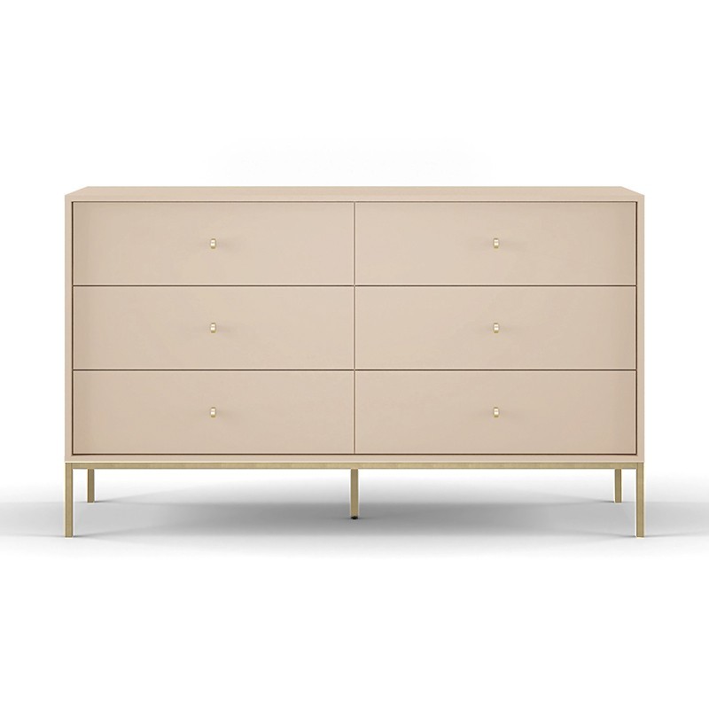 MOLLY 154 cm Kommode mit 6 Schubladen Gold Metallgriff Goldbeine - Beige
 4/9