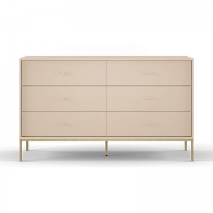 MOLLY 154 cm Kommode mit 6 Schubladen Gold Metallgriff Goldbeine - Beige
 4/9