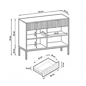 NOVA 104 cm Geriffelt Kommode 2-türig mit 2 Schubladen Goldbeine - Schwarz 5/9