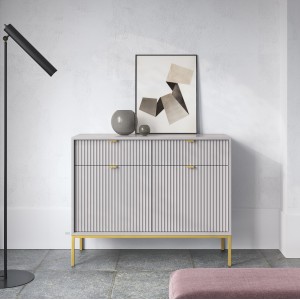 NOVA 104 cm Geriffelt Kommode 2-türig mit 2 Schubladen Goldbeine - Grau 3/9