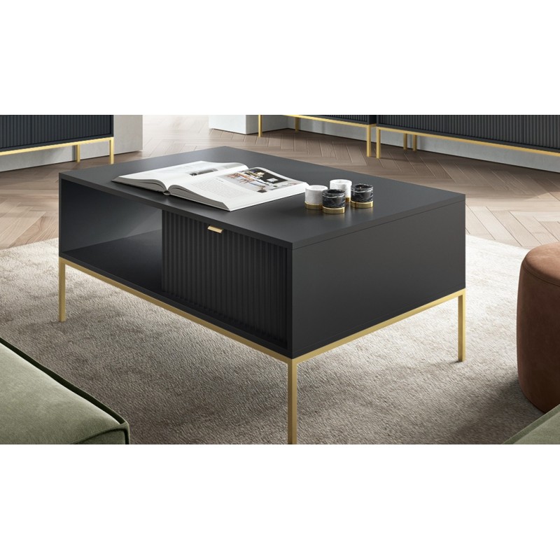 NOVA Couchtisch Kaffeetisch auf Goldbeine - Schwarz 3/9