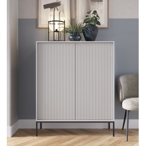 NOVA 104 cm Geriffelt Vitrine Hoche Kommode 2-türig auf Schwarzbeine - Grau 3/9