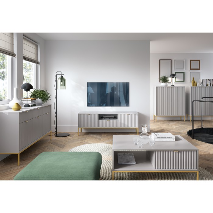 NOVA 154 cm RTV-Schrank TV-Tisch auf Goldbeine - Grau