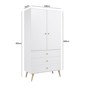 IKON Kleiderschrank Zweitüriger mit Schubladen String Griffe 100 cm Weiß 4/9