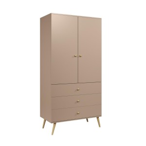 IKON Kleiderschrank Zweitüriger mit Schubladen String Griffe 100 cm Beige Macchiato 1/9